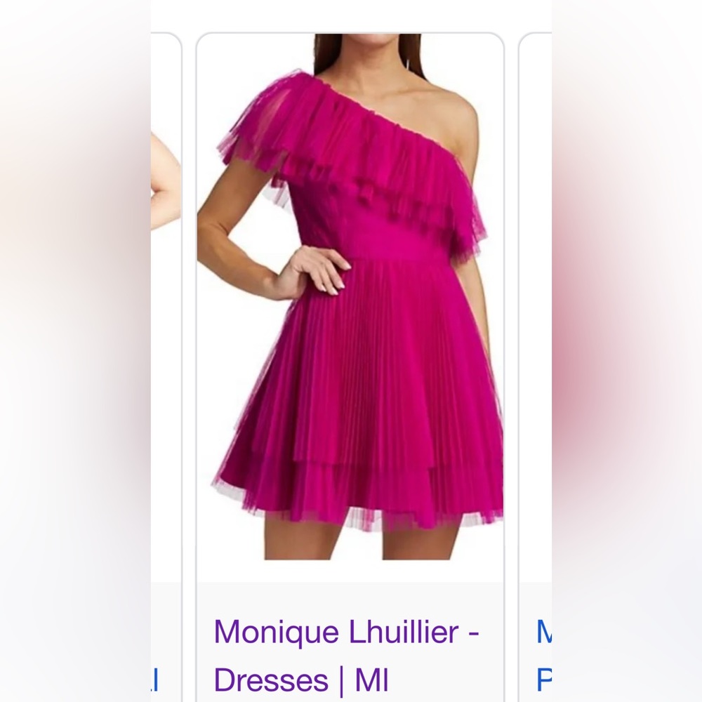 Monique lhuillier pink tulle one shoulder dress